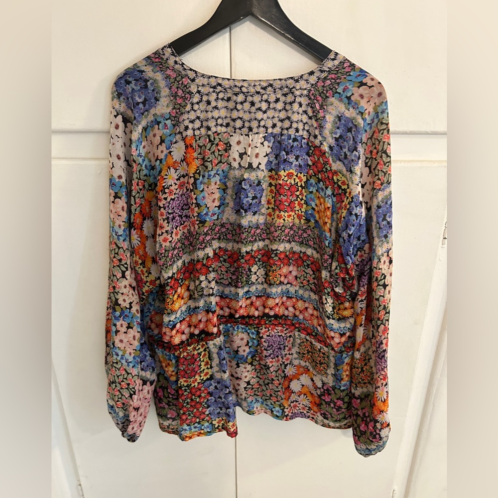 Johnny Was Multicolor Floral Patchwork V-Neck Tunic - Picture 3 of 6